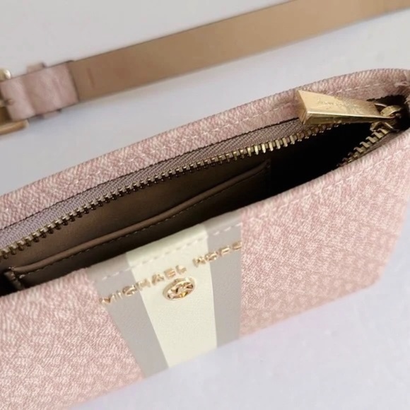 MICHAEL KORS Signature Stripe Fanny Pack/ Crossbody Bag, Pink w/ MK Logo - NWT - Picture 7 of 16